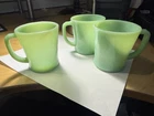 Vintage Fire King Oven Ware Green Jadeite D Handle Coffee Mugs Set of (3)
