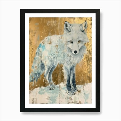 Polarfuchs Goldeffekt Collage 3 Bogen gerahmt Wandbild Poster Leinwanddruck Bild