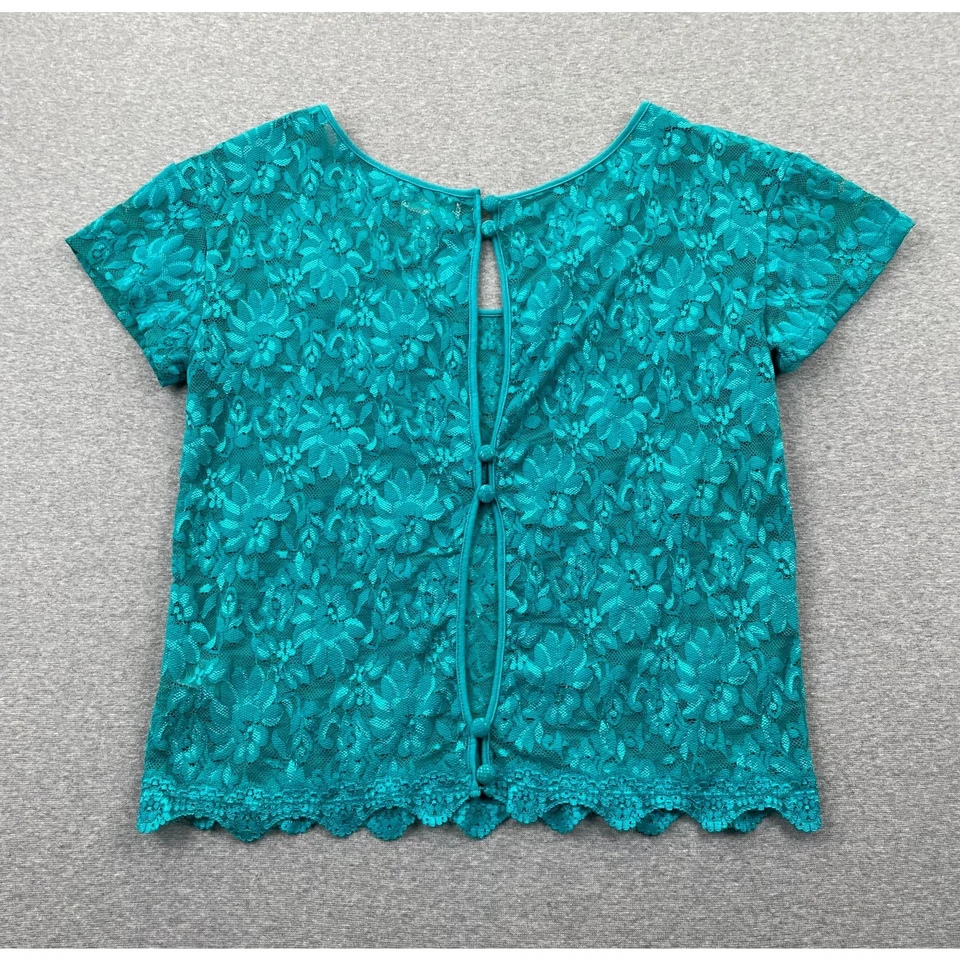 Y2K Kirra Top Womens Small Teal Blue Lace Open Back Crop Coquette Indie Festival - Image 2 of 4