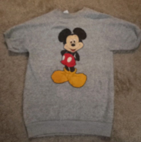 Vintage Disney Mickey Mouse Gray Large 80s Short Sleeve Sweatshirt - Picture 4 of 10