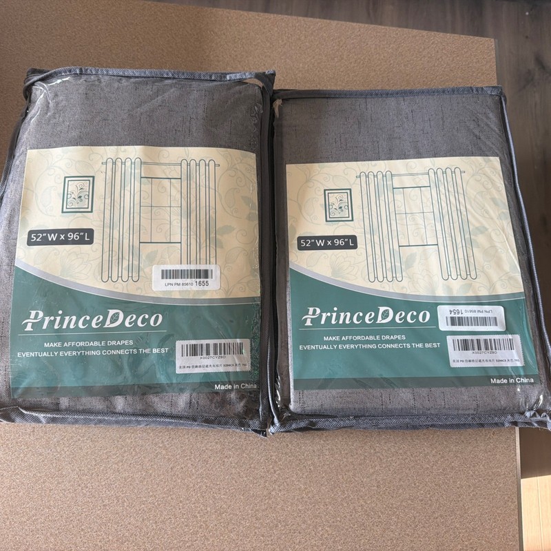 New Prince Deco Curtain Pannels Drapes Gray  52W X 96L 2 Sets (4 Curtains