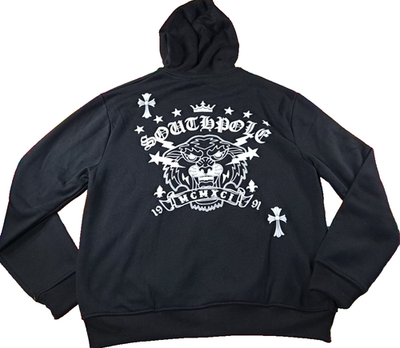 Southpole Hoodie Black Gothic Tiger 1991 Logo y2k puffy Men's
