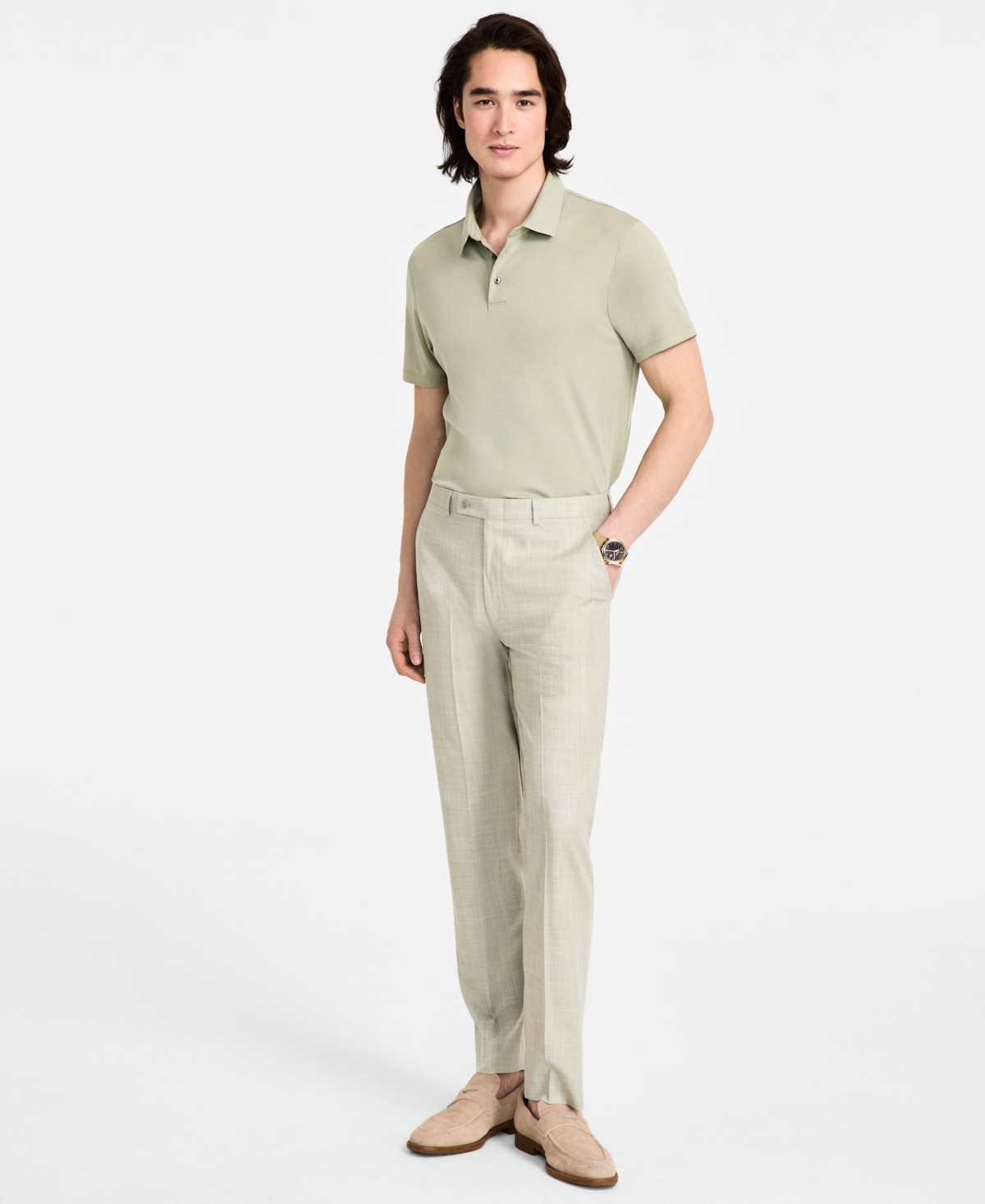 Calvin Klein Mens Slim fit Dress Pants 33 32 Beige Solid Stretch 7790₽
