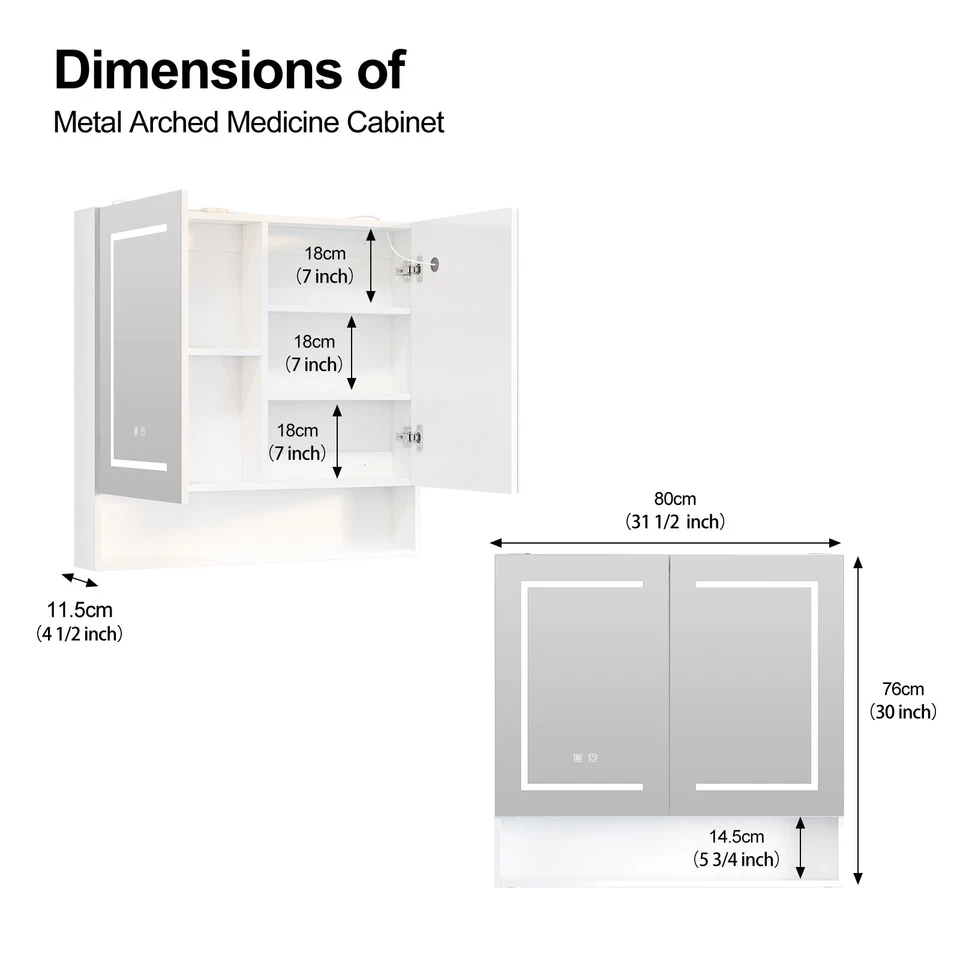 Botiquín grande con iluminación LED con espejo 2 puertas espejo de baño 30"x31,5" Foto 3 de 4