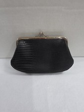 LILLIAN VERNON Genuine Leather Black COIN PURSE Silver Snap Top Interior Zip