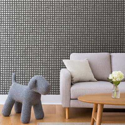 Geometric Grid matte deep gray silver metallic dots textured modern wallpaper 3D