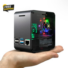 Raspberry Pi 4 Aluminum Case Mini Tower Cooling Fan RGB Light Matte Black