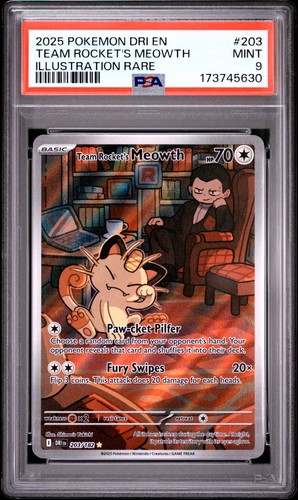 2025 POKEMON DRI EN-DESTINED RIVALS ILLUSTRATION RARE TEAM ROCKET'S MEOWTH PSA 9