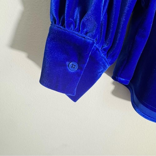 Ciebon Amira Oversized Button Down Velvet Velour Royal Flue Blue Blouse Medium - Picture 12 of 12