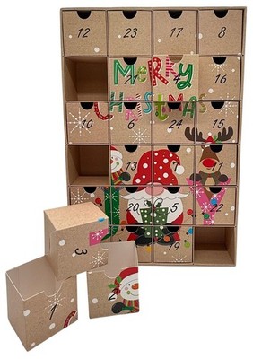 Adventskalender zum Befüllen ''Merry Christmas'' DIY Karton Weihnachten 24 Fächer 