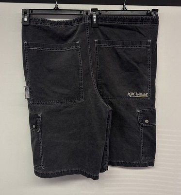 m*s様 90s USA製 Kikwear ナイロン ワイドショーツ ブラック Kikwear Cargo Shorts DRAWCORD 90s Y2K Vintage Baggy Rave Skate