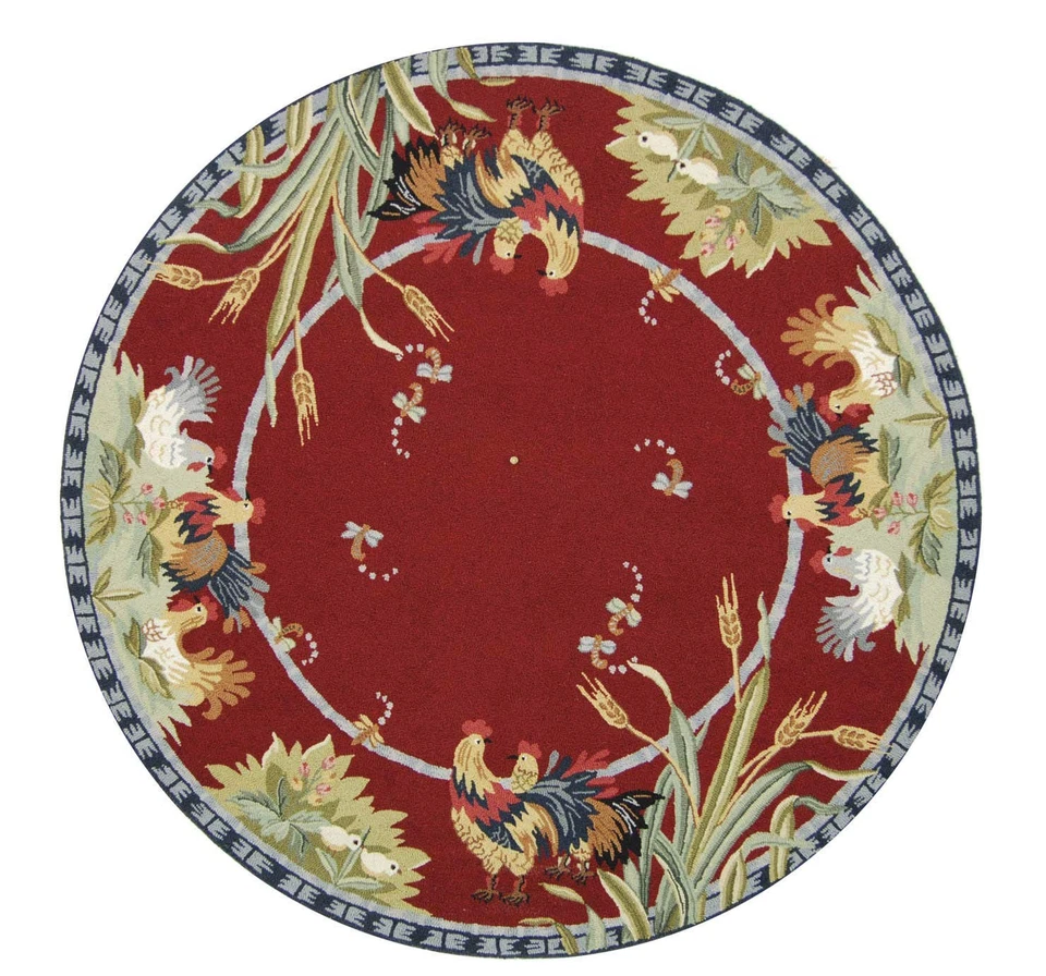 Chelsea Collection 5'6" Round Burgundy HK56C Hand-Hooked French Country Wool ... - Image 2 of 3