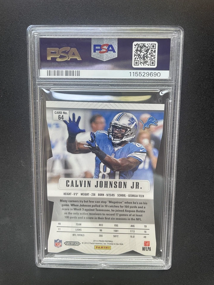 2012 Panini Prizm Calvin Johnson Red Die-cut Prizm #64 Psa 9 Detroit Lions SP - Image 2 of 2
