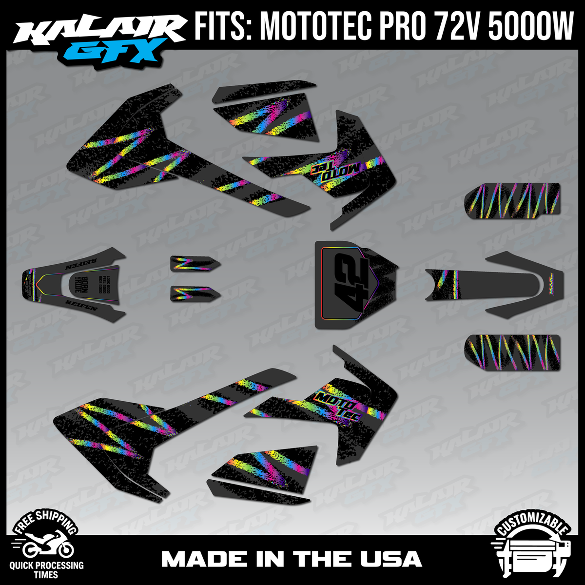Graphics Kit for MotoTec Pro 72v 5000W (All Years) Whiplash Series