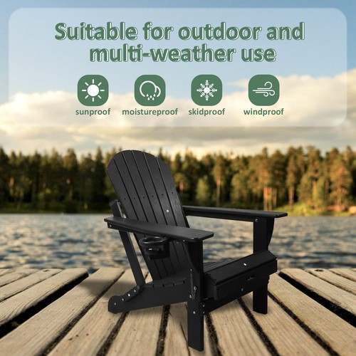 Folding Adirondack Chair HDPE Weather Resistant, Plastic Patio Chairs with Cu... - Picture 8 of 9