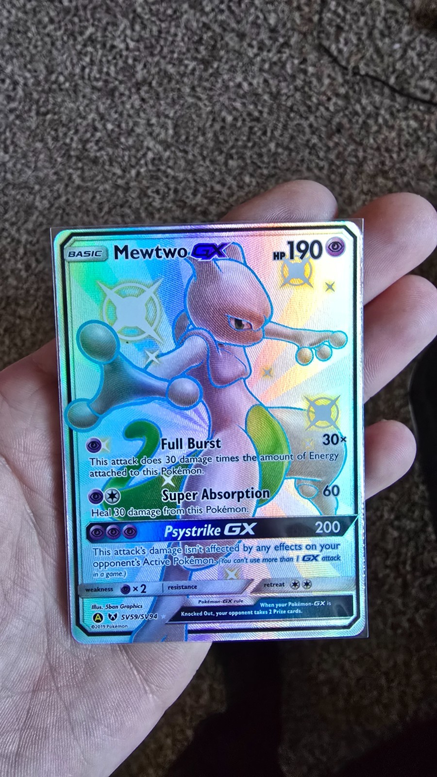 Mewtwo GX Full Art Shiny SV59/SV94 Hidden Fates NM