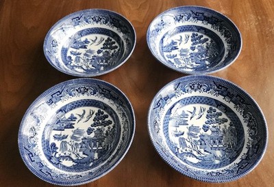 Set Of 4 Churchill Blue Willow 6'' Cereal Or Fruit Bowls Vintage England