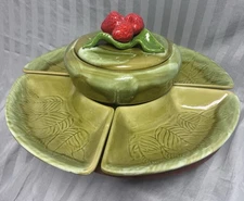 Vintage California Pottery No. 890 Ceramic Strawberry Chip and Dip w Lazy Susan