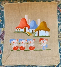 Vintage Smurfs Throw Baby Blanket Plush Mora SPAIN Rare Collectible 53x44"