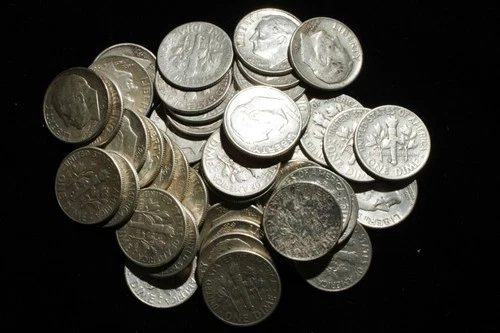 Lot of 50 Roosevelt Dimes 1946-64    Some AU-BU  90% Silver