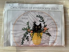 Cat Embroidery Stitch No. 361 Black Cat Flowers Daisies Kit Cross Stitch