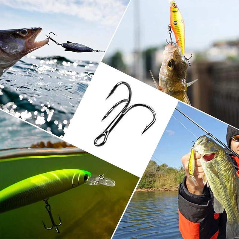 100PCS Black Treble Fishing Hooks High Carbon Treble Hooks Sharp Size #2—#2.0 - Image 2 of 4