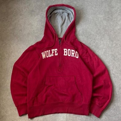Vintage Camp David Wolfeboro Hoodie Red Y2K Spellout Quarter Zip Mens Medium