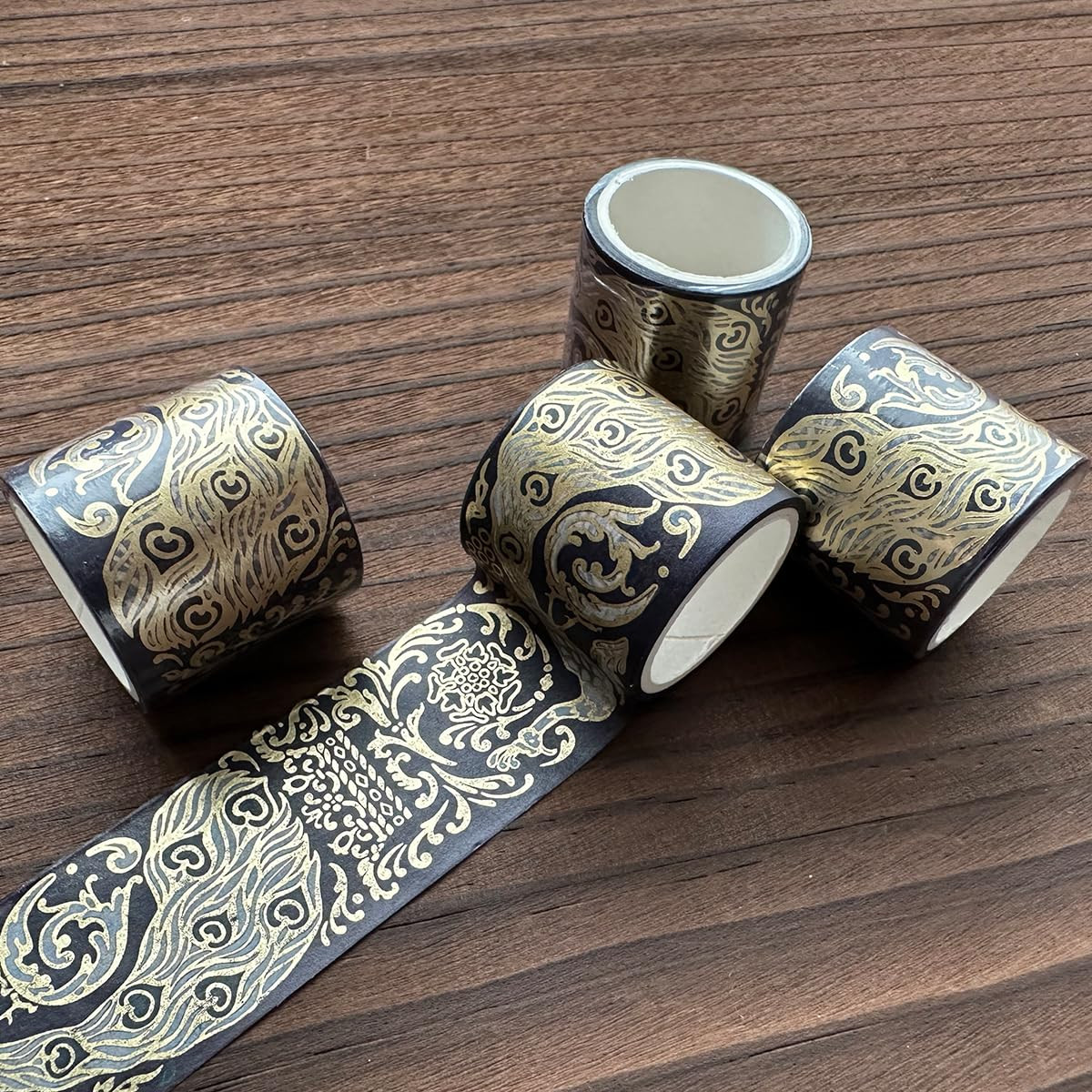 Vintage Washi Tape Set 6 Rolls Wide Retro Decorative Gold Foil Antique Patter...