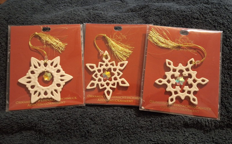 Vintage Lenox Porcelain Christmas Snowflake Ornaments~Twinkle~Shimmer~Sparkle