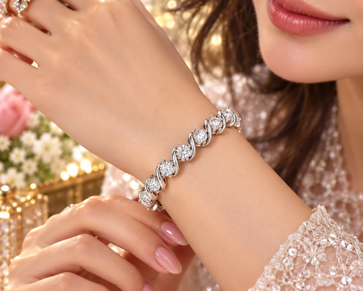 Lab Grown Diamond Round Cut Wedding Bracelet 10K White Gold 12.50 CT