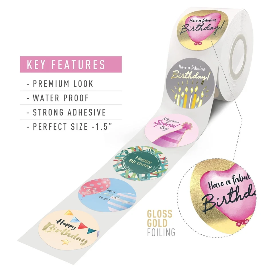 500 Happy Birthday Stickers,6 Unique Foiling Designs, Birthday Stickers for Kids - Image 4 of 4