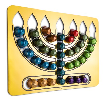 Menorah Hanukkah Nespresso Coffee Capsules Wall holder dispenser  Golden  finish