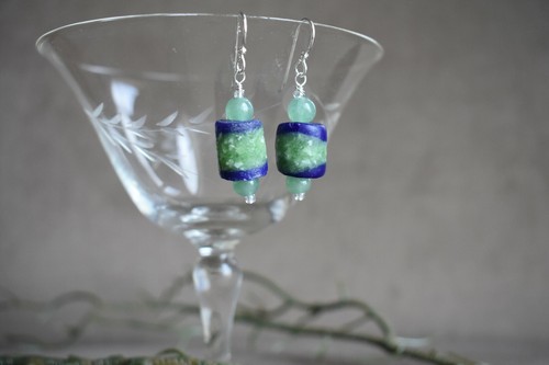  Krobo Perlen Ohrringe mit Aventurin Perlen, Sterling oder Niob Ohr Drähten - Bild 1 von 7