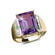 Natural Amethyst Gemstone with Gold Plated 925 Sterling Silver Men's Ring #120