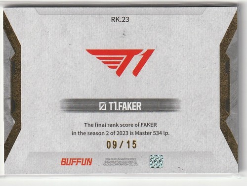 Faker SKT T1 Telecom LCK Master 534 IP Gold #09/15 LOL Official Trading Card - Picture 2 of 2