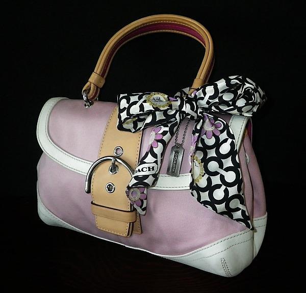 Coach Soho Pink Canvas Vachetta Leather Top Handle Bag w