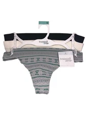 TRANQUIL & TRUE Woman's 3 Pack NWT Thongs Size SMALL Black, White, Grey w/ Print