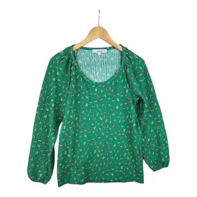 LOFT Floral Draped Long Sleeve Top - Bright Kelly Green Size Small