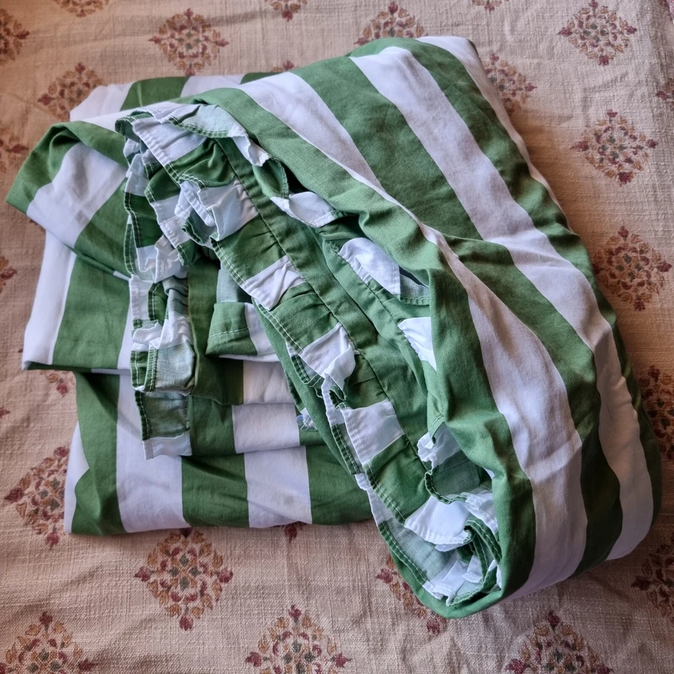 Retro Verde y Blanco Rayas Algodón Puro Doble Doona Funda Dos Fundas de Almohada  Foto 2 de 4