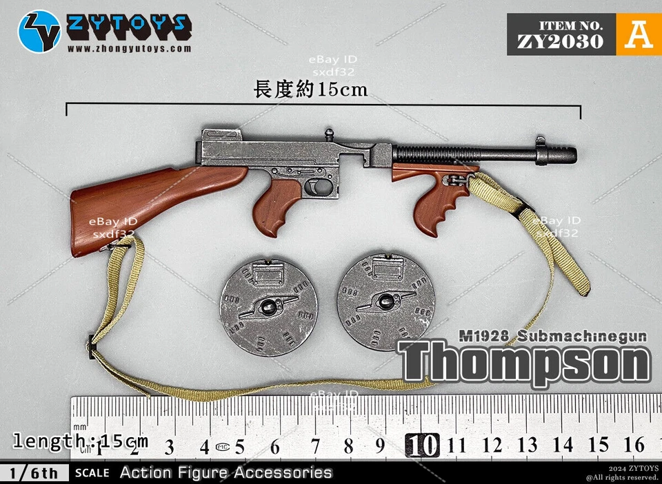 ZYTOYS ZY2030A 1/6 M1928 Thompson Submachine Gun Weapon Model Scene F 12''Figure - Image 2 of 4