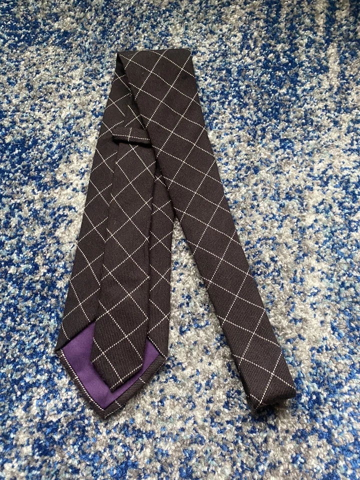 Ralph Lauren Purple Label Gray Ivory Bias Plaid English Silk Necktie - Image 3 of 4