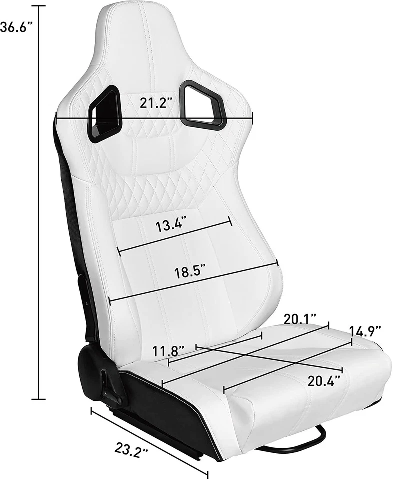 Universal Set of 2 Racing Seats Pair White Leather Reclinable Bucket Sport Seats - Image 4 of 4