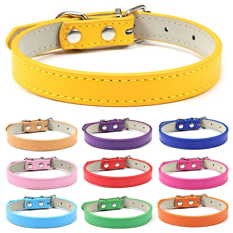 PU Small Dogs Collars Leather Solid Color Puppy Cat Collar For