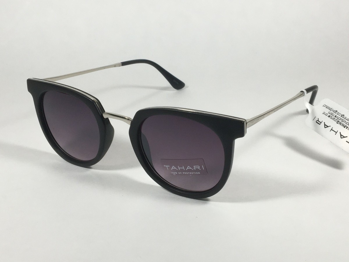 Tahari TH713 MOX Round Sunglasses Matte Black Silver Frame 