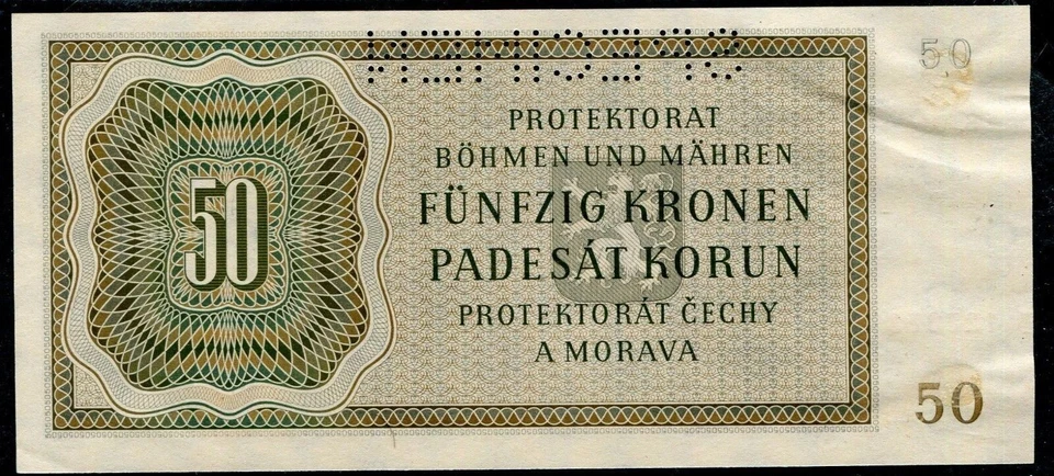 BOHEMIA & MORAVIA 50 KORUN P-10 1944 WREATH WOMAN EURO CZECHOSLOVAKIA BANK NOTE - Image 3 of 4