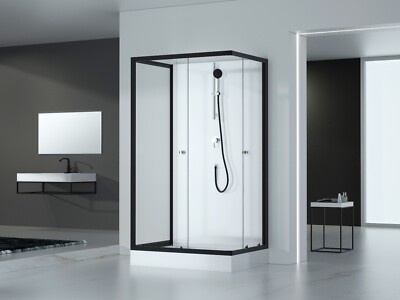 Dusche Komplettdusche Eckdusche Duschkabine 80x110x200cm MARWELL Black and White