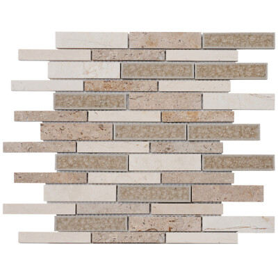 Beige Sand Crema Marfil Marble Stone Glass Mosaic Tile Kitchen Wall Backsplash