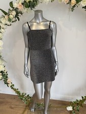 Influence Slip Dress Size 12 Black Sliver Shimmer Bodycon Dress New HJ11