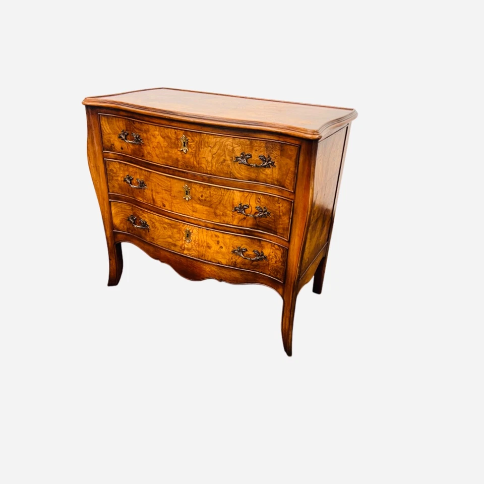 Cajonera baja de nogal burlado, cómoda, cómoda con 3 cajones, muebles de dormitorio Foto 2 de 4