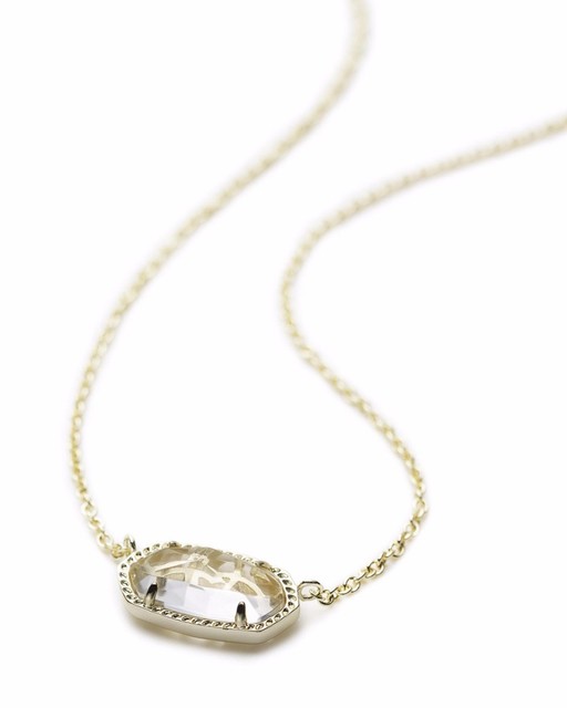Kendra Scott Elisa Oval Pendant Necklace in Clear Crystal and Gold Plated